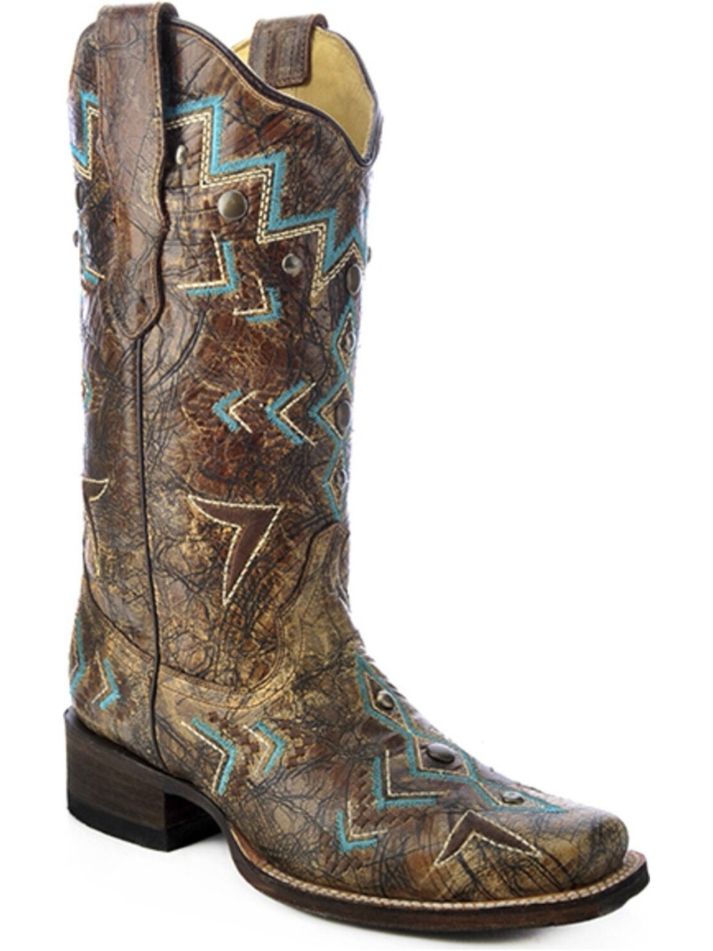 Women's Brown Embroidered Western Heeled Boot
